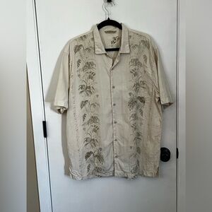 Tommy Bahama Cream Tropical Print Button-Down Camp Shirt